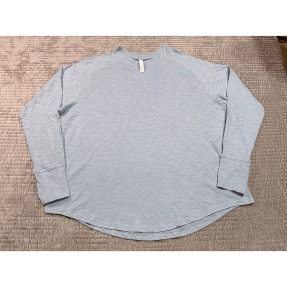 Zella Tops - ZELLA Relaxed Washed Long Sleeve Slub Tee with Thumbholes Light Blue Size Large
